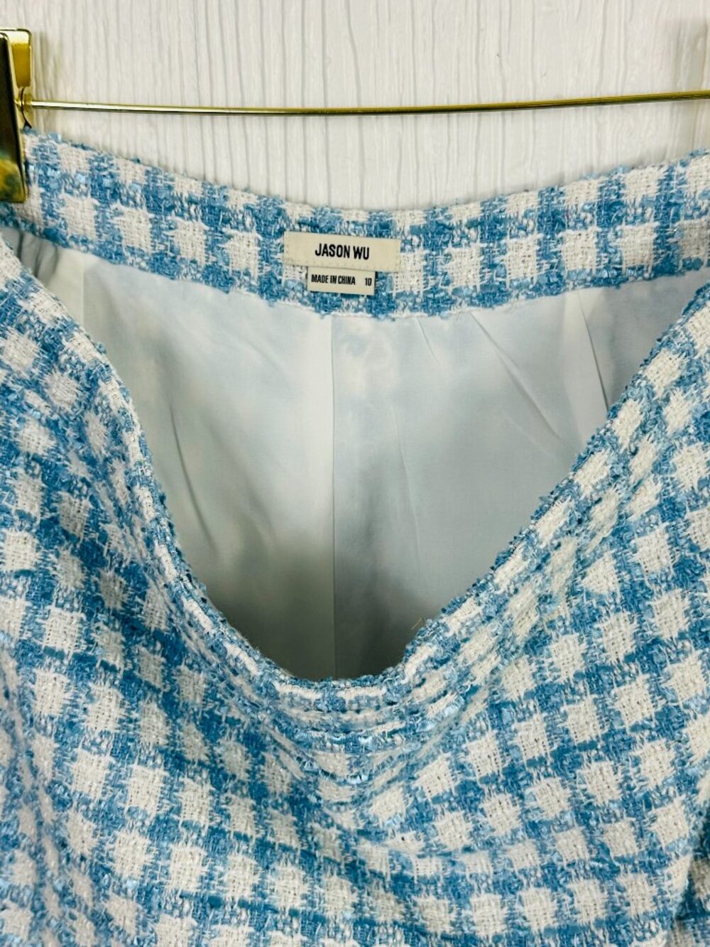 Jason Wu Tweed Skirt Set Blue Plaid Jacket & Mini Skirt Designer Luxe Size 10 - Picture 7 of 9